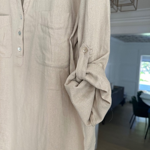 ELLEN TRACEY Beige Linen Blend Blouse / Top - Roll Sleeves, Placket Front - XXL - Picture 8 of 16